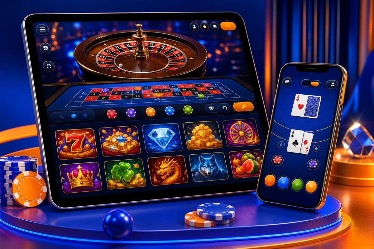 Tablet with live roulette and a phone with blackjack
