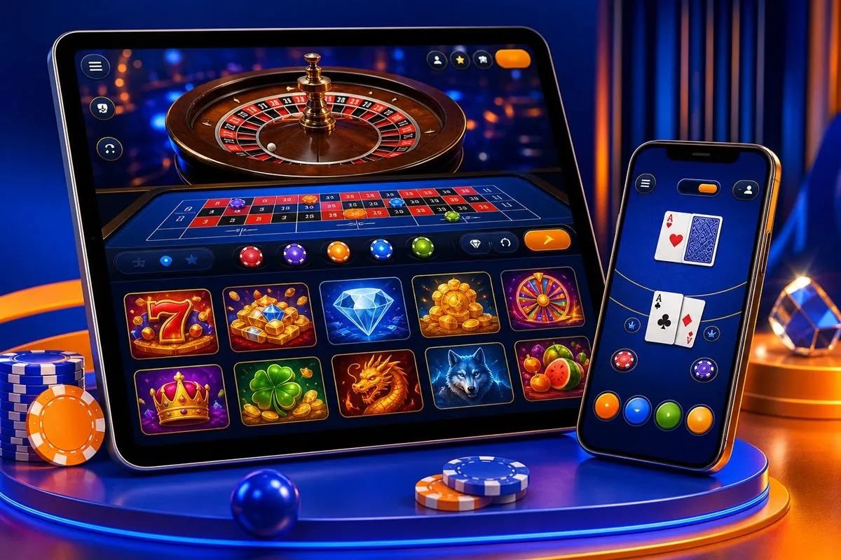 Tablet with live roulette and a phone with blackjack